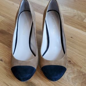 Franco Sarto black and tan suede heels